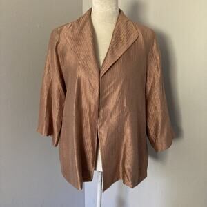 Eileen Fisher 100% Silk Jacket Cardigan Open front Blazer Shimmer Pink women's L